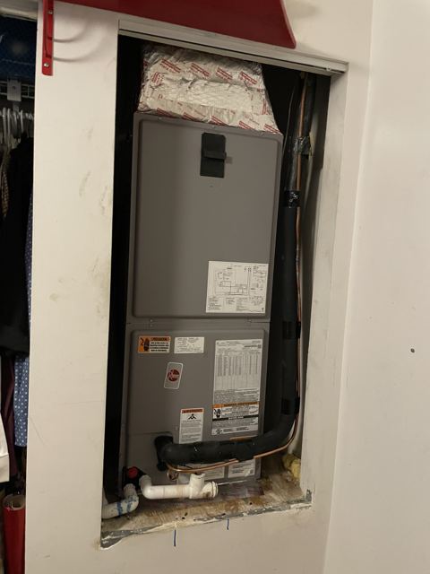 Rheem air handler upgrade — Vertical air handler swap with re-insulated plenum and new copper (Wonder Air & Heat, Brevard County FL)